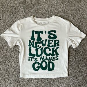 SHEIN White and Green Graphic Crop Top